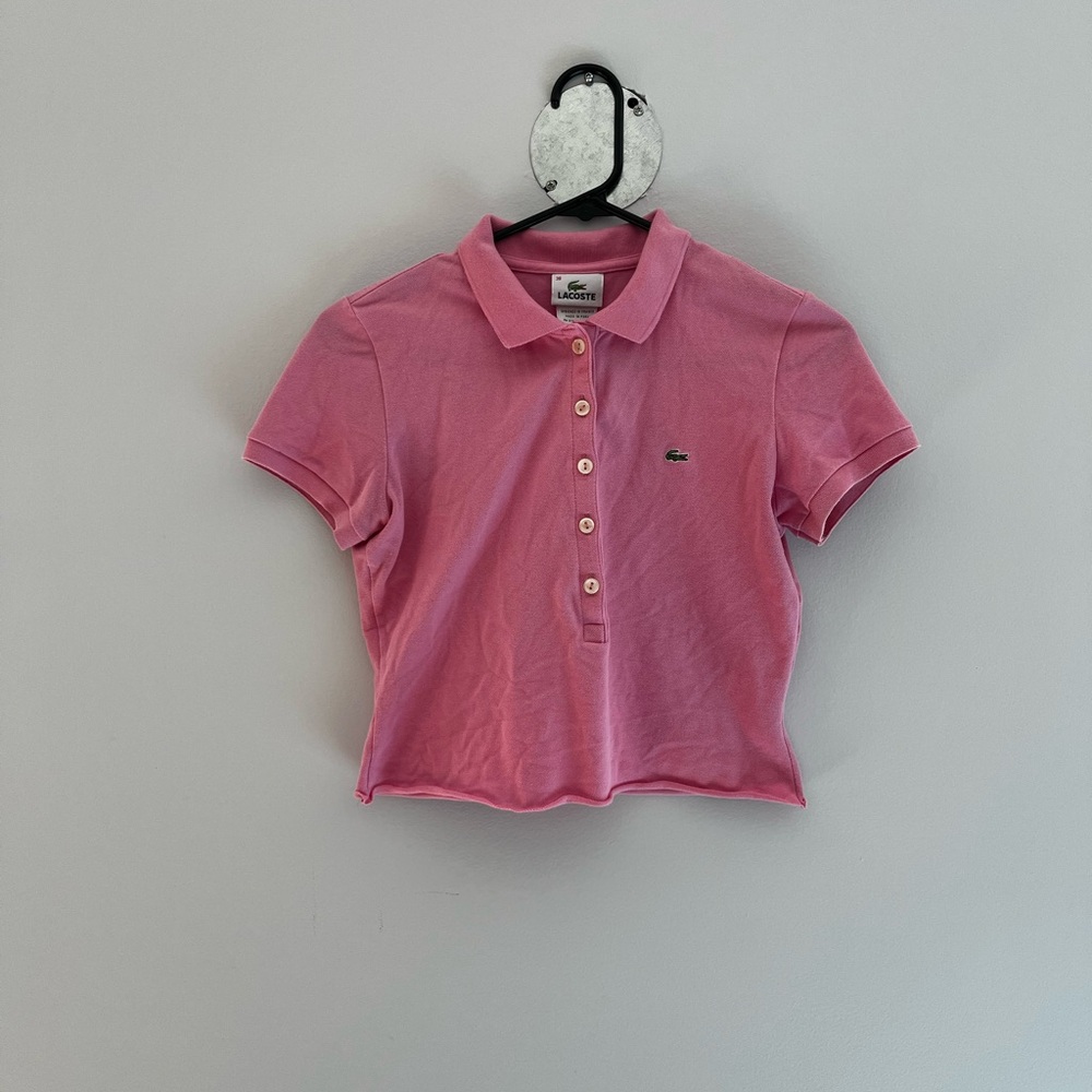 Lacoste cropped Pink Polo Shirt